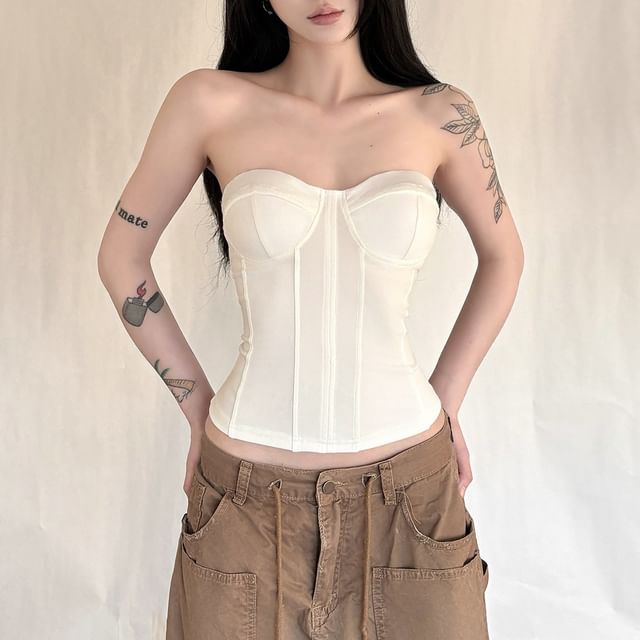 Sugarcoat-Strapless Sweetheart Neck Plain Bustier Top