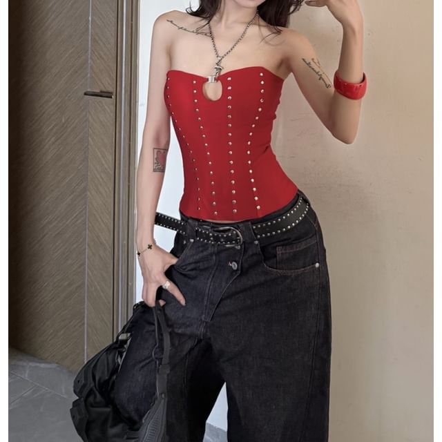 Sugarcoat-Studded Corset Tube Top