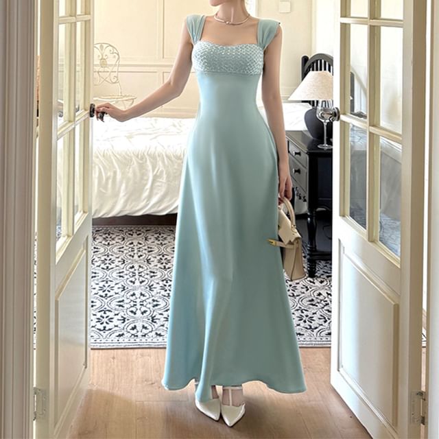 Sugarcoat-Wide Strap Plain Midi A-Line Dress