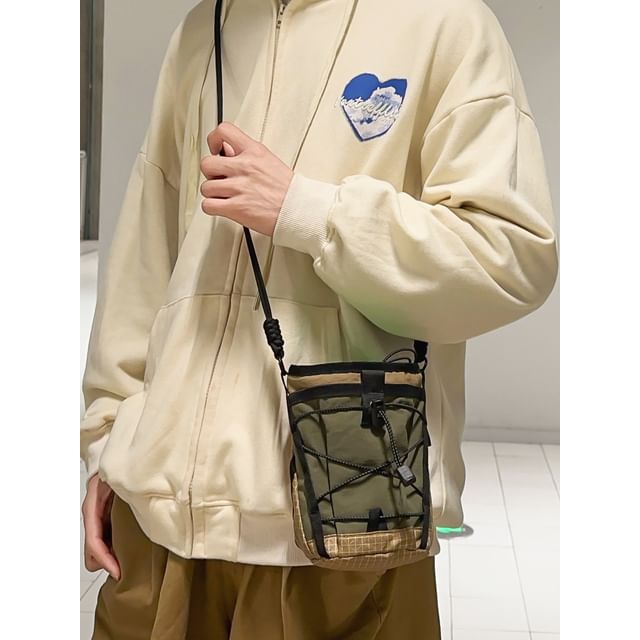 SUNMAN-Drawstring Panel Fabric Crossbody Bag