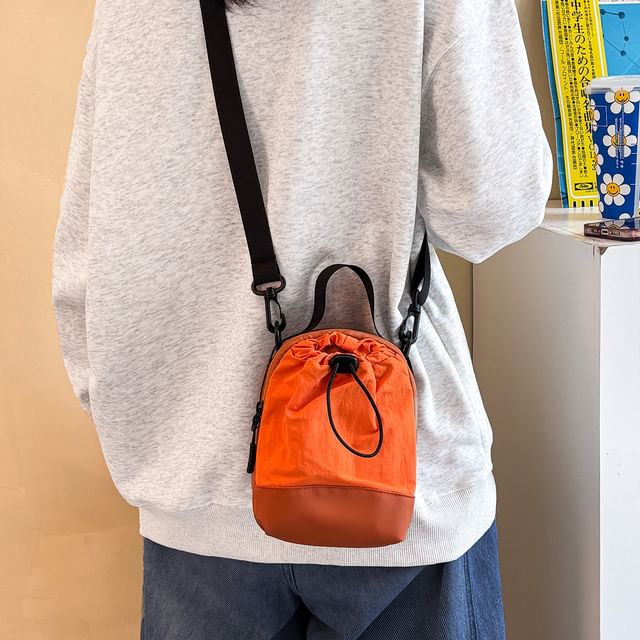 SUNMAN-Two Tone Drawstring Crossbody Bucket Bag