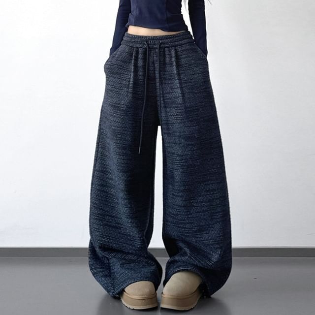 Superduper-Drawstring Waist Melange Baggy Sweatpants