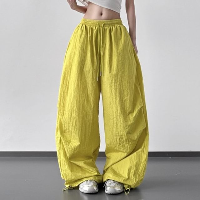 Superduper-Drawstring Waist Plain Baggy Pants