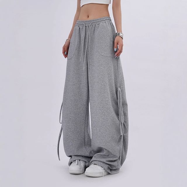 Superduper-Drawstring Waist Plain Baggy Sweatpants