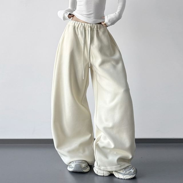 Superduper-Drawstring Waist Plain Barrel Leg Baggy Sweatpants Various Designs