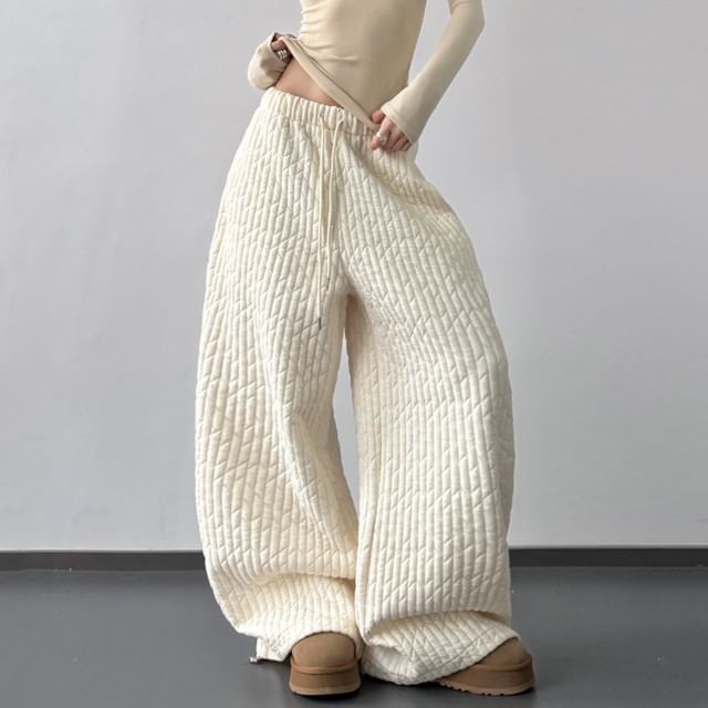 Superduper-Drawstring Waist Plain Quilted Baggy Pants Various Designs
