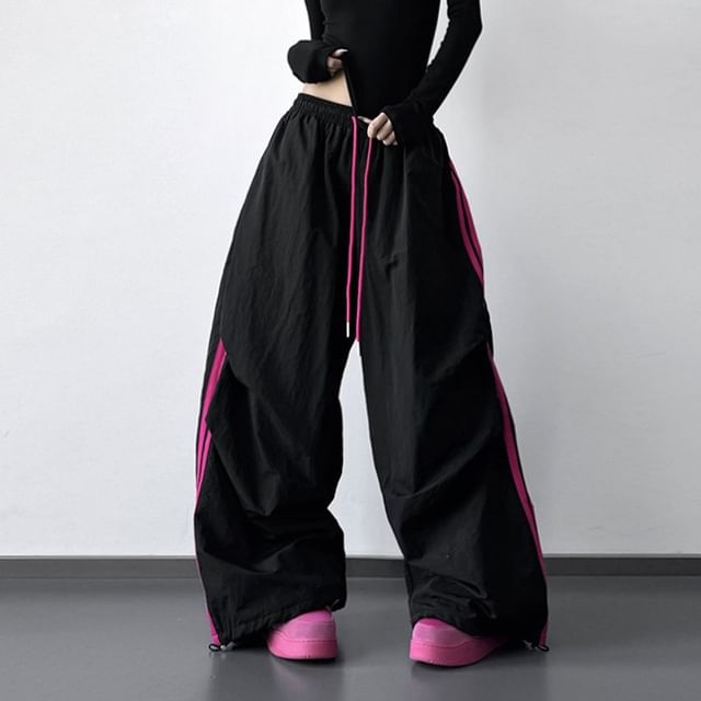Superduper-Drawstring Waist Striped Baggy Pants Various Designs