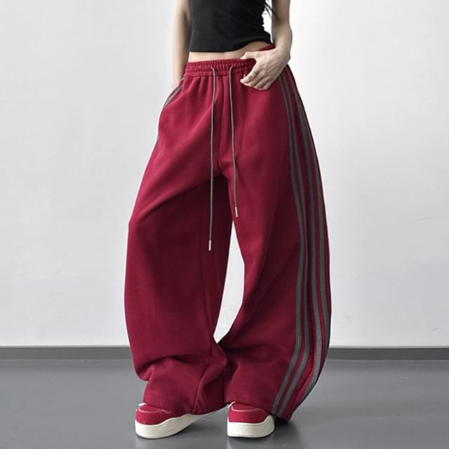 Superduper-Drawstring Waist Striped Baggy Pants