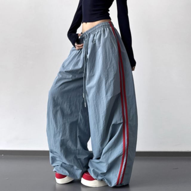 Superduper-Drawstring Waist Striped Baggy Track Pants Various Designs