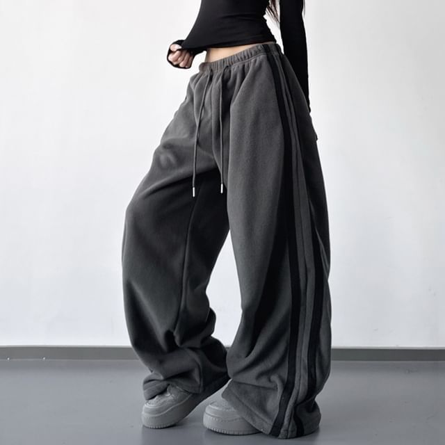 Superduper-Drawstring Waist Striped Trim Baggy Sweatpants