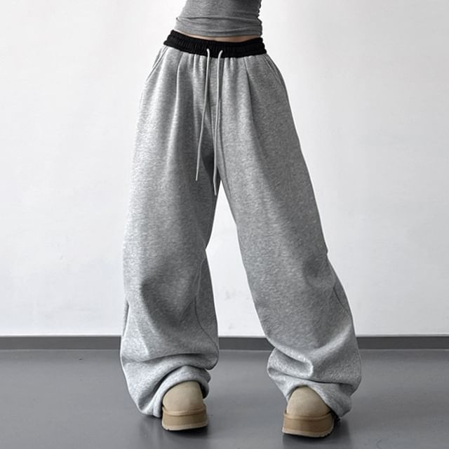 Superduper-Drawstring Waist Two Tone Baggy Sweatpants