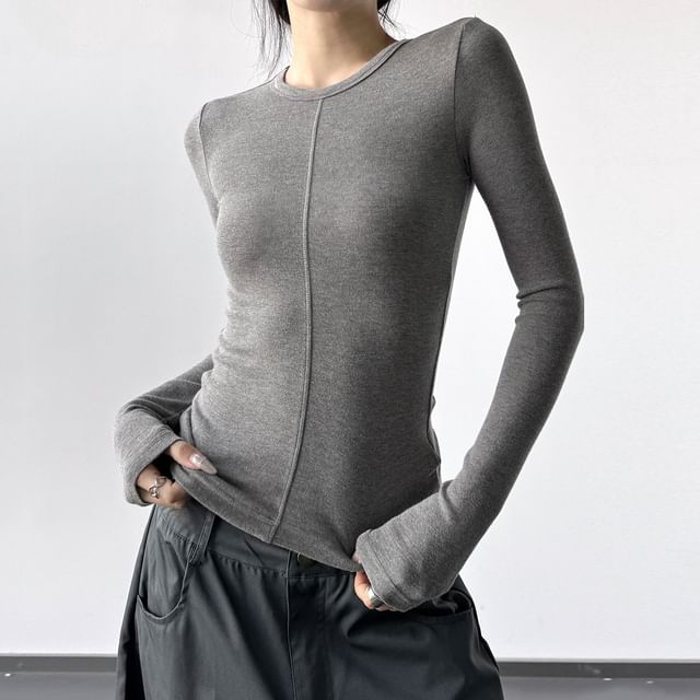 Superduper-Long-Sleeve Round Neck Plain T-Shirt