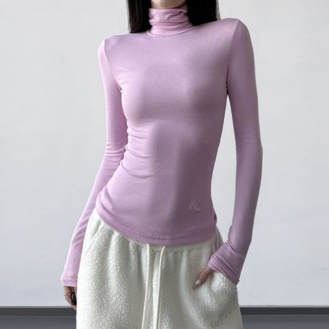Superduper-Long-Sleeve Turtleneck Plain T-Shirt