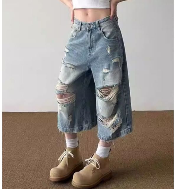 Superduper-Low Rise Washed Distressed Jorts