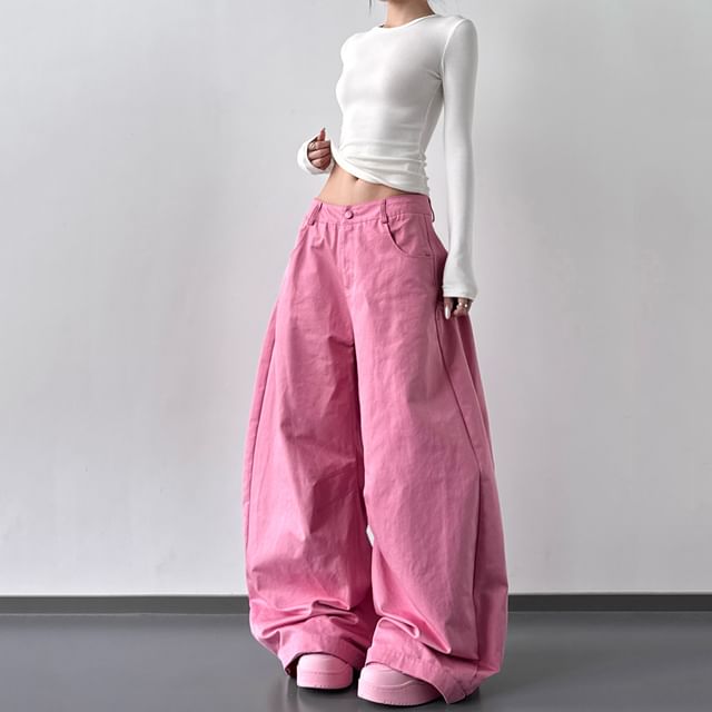 Superduper-Low Waist Plain Baggy Pants