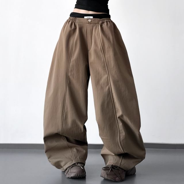 Superduper-Mid Rise Mock Two Piece Baggy Pants
