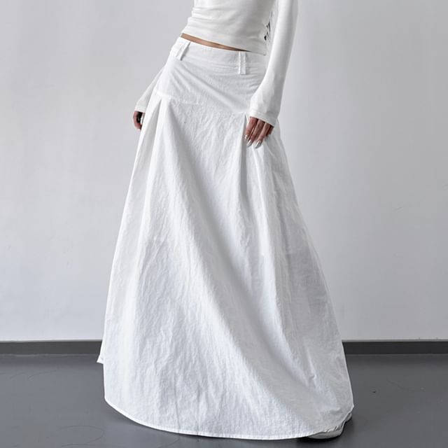 Superduper-Mid Rise Plain Maxi A-Line Skirt