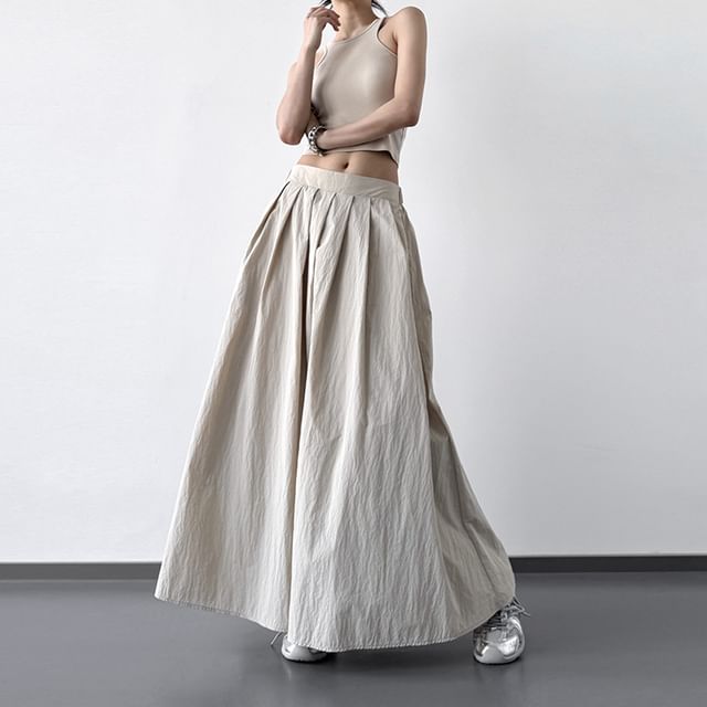 Superduper-Mid Waist Plain Maxi A-Line Skirt