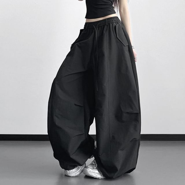 Superduper-Plain High Waist Wide Leg Pants