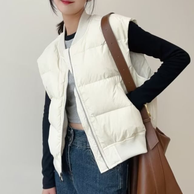 Superduper-Plain Zip Puffer Vest