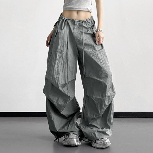 Superduper-Shirred High Waist Wide Leg Pants