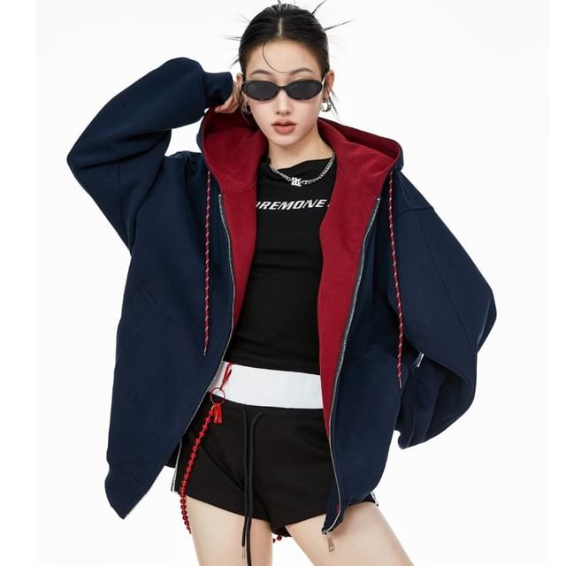 Superduper-Two Tone Zip-Up Hoodie