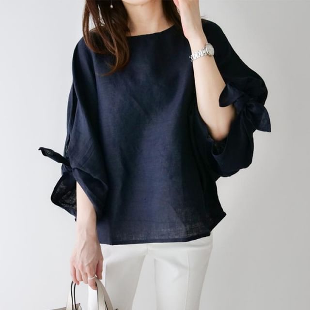 Supernova-34-Sleeve Crewneck Plain Blouse