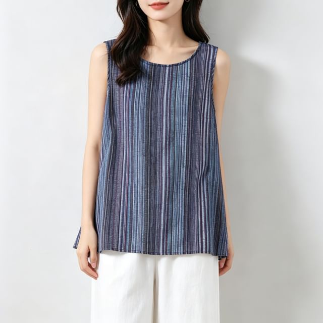 Supernova-Crewneck Striped Tank Top