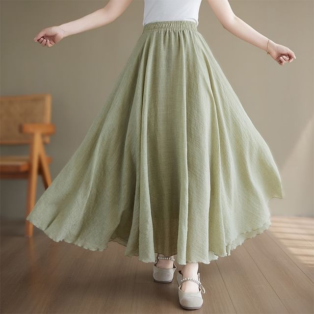 Supernova-High Waist Sheer Plain Maxi A-Line Skirt