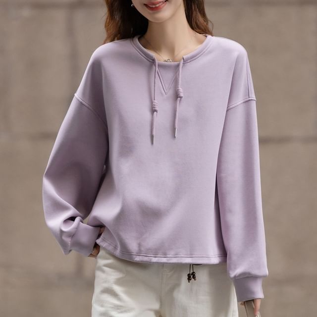 Supernova-Long-Sleeve Crew Neck Plain Drawstring Sweatshirt