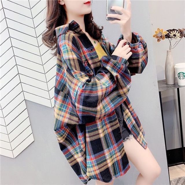 Supernova-Long-Sleeve Plaid Shirt