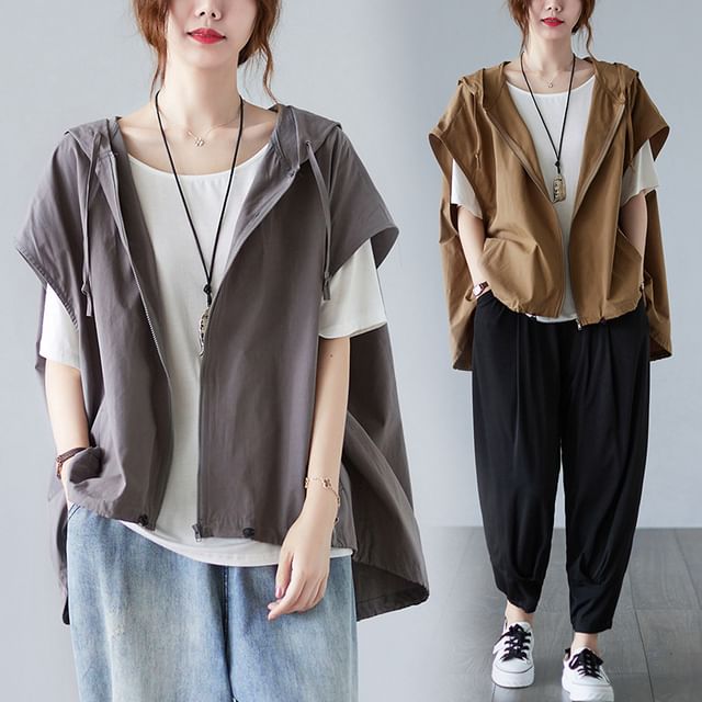 Supernova-Short-Sleeve Hooded Oversized Jacket