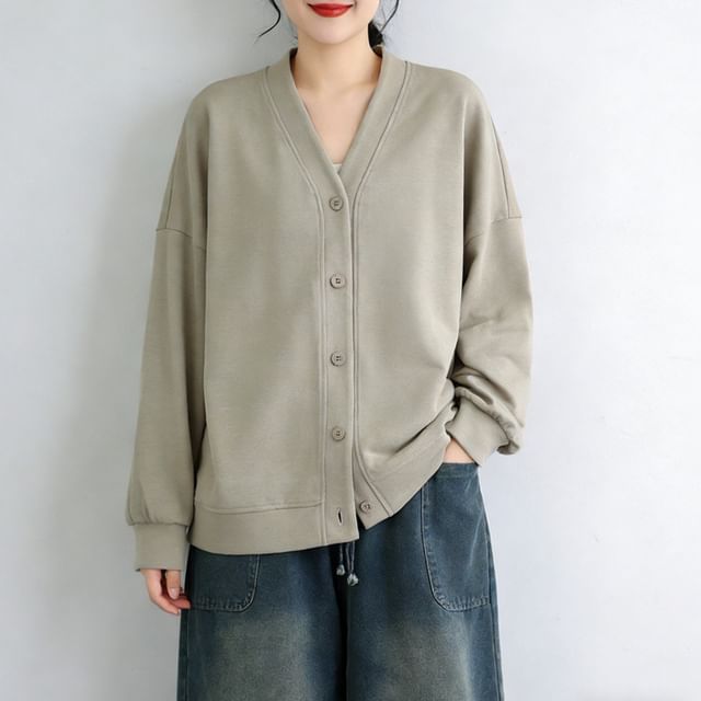 Supernova-V-Neck Drop-Shoulder Plain Single-Breasted Jacket