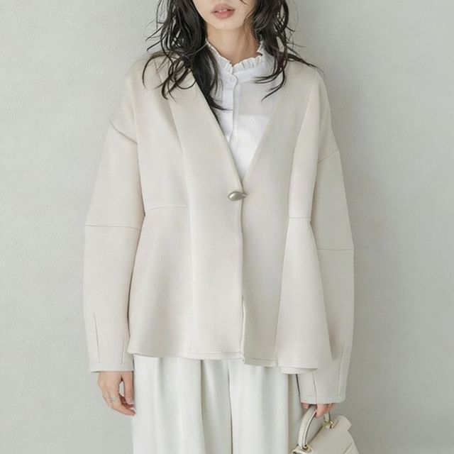 Supernova-V-Neck Plain One-Buttoned Peplum Jacket