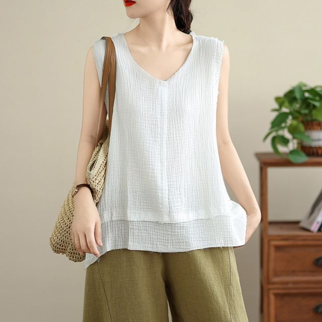 Supernova-V-Neck Ribbed Plain Tank Top