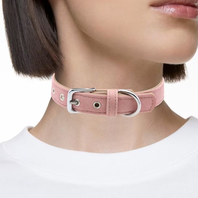 SURELIN-Buckled Faux Leather Choker