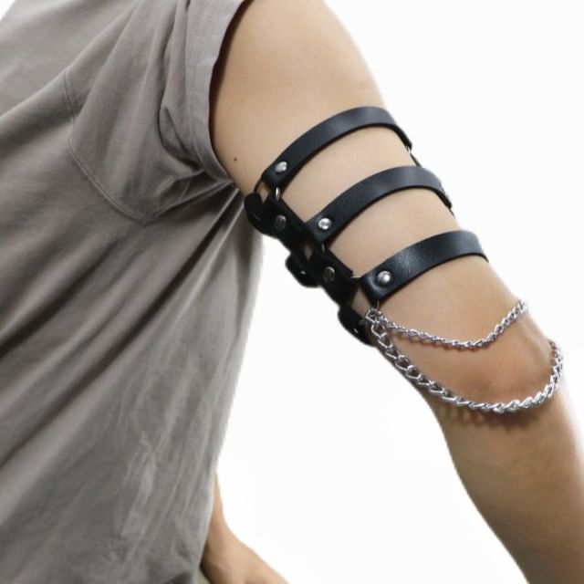 SURELIN-Faux Leather Layered Chained Arm Ring