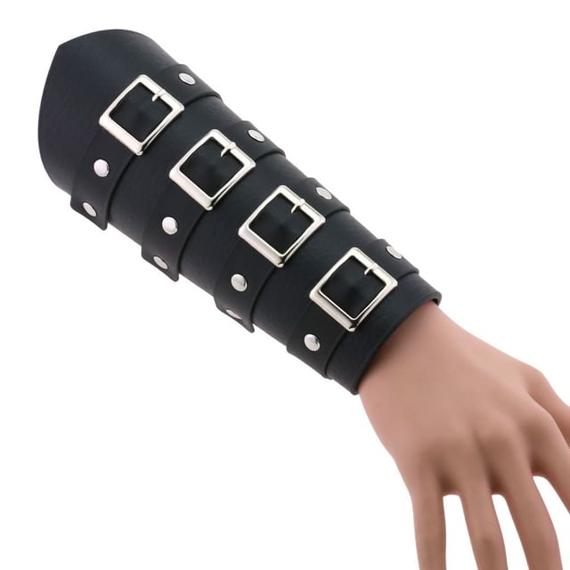 SURELIN-Studded Buckled Faux Leather Bangle
