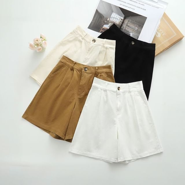 Suzette-High Waist Plain Shorts