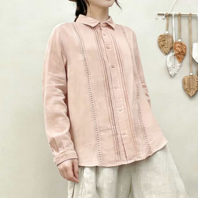 Suzette-Long-Sleeve Lace Plain Shirt