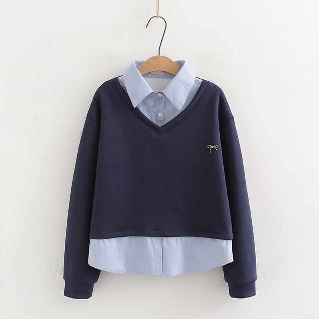 Suzette-Mock Two-Piece Long-Sleeve Collared Pullover
