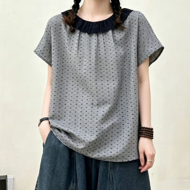 Suzette-Short-Sleeve Round Neck Dotted Blouse