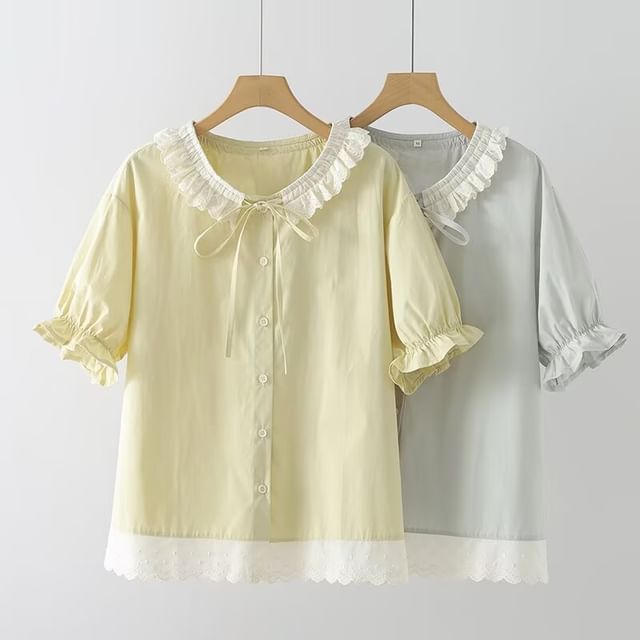 Suzette-Short-Sleeve Two Tone Blouse