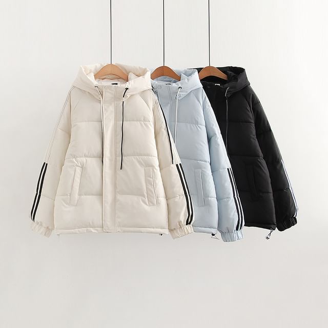 Suzette-Striped Side Hooded Puffer Jacket