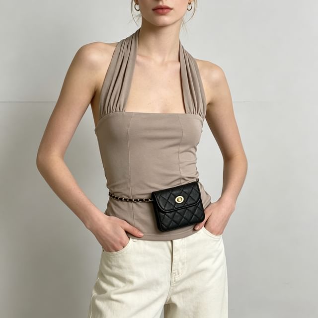 Sweet Amour-Halter Neck Plain Slim-Fit Tank Top