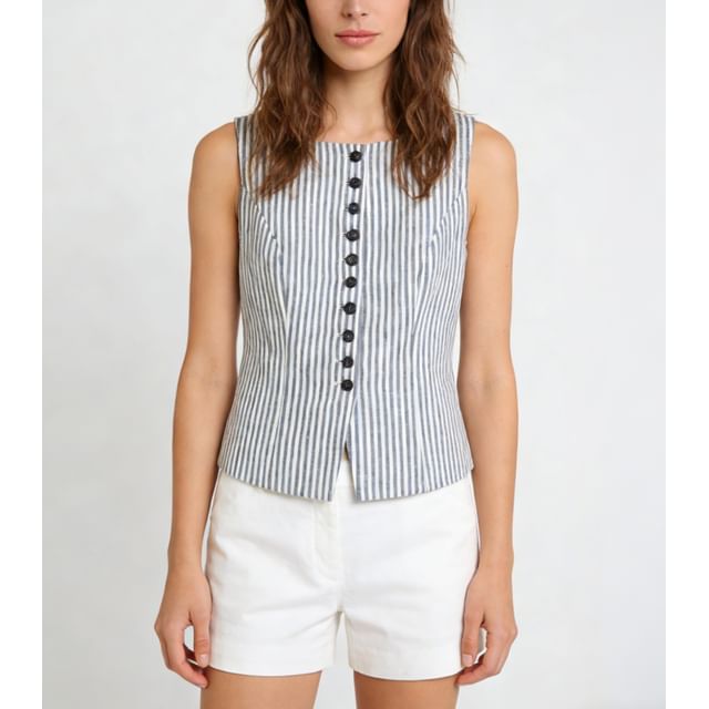 Sweet Amour-Round Neck Striped Vest