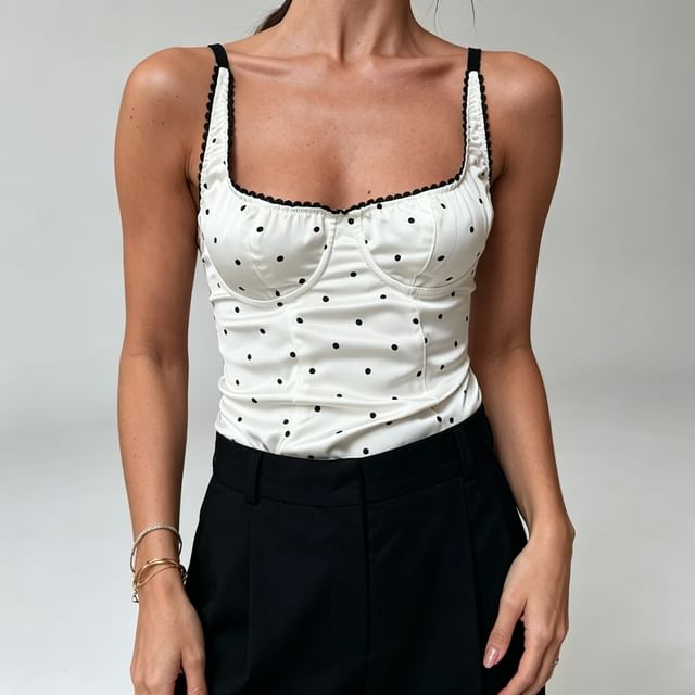Sweet Amour-Sleeveless Square Neck Dotted Camisole Top