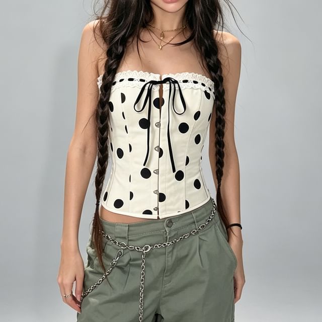Sweet Amour-Strapless Polka Dot Crop Top