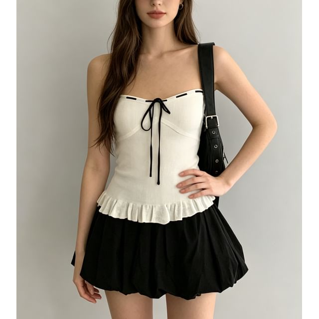 Sweet Amour-Tie-Front Ruffled Hem Tube Top