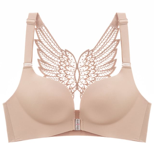 Sweet Lavendra-90A - 120E Plus Size Lace Panel Front Closure Wireless Bra